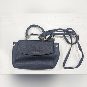 Michael Kors Ava Extra-Small Saffiano Leather Crossbody. Navy Blue & Gold Purse